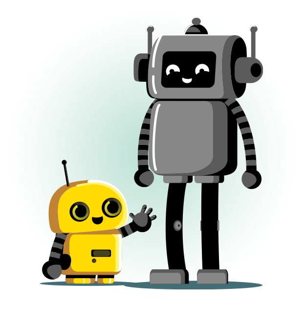 Two intelligent automation bot, vector illustrated graphic