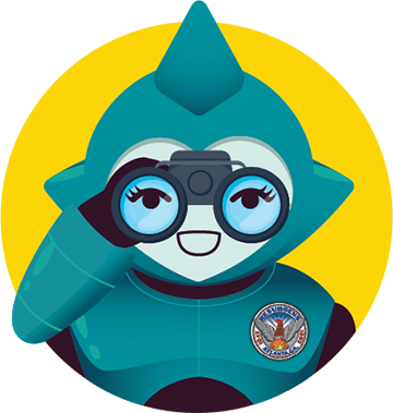 Genie bot looking through binoculars