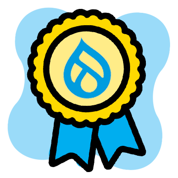 Looking beyond the platform selection icon showing Drupal droplet on an award badge