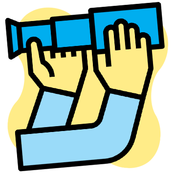 Planning ahead icon, vector hands holding periscope