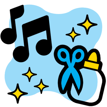 Crafting and music icons showing music notes, scissors and glue