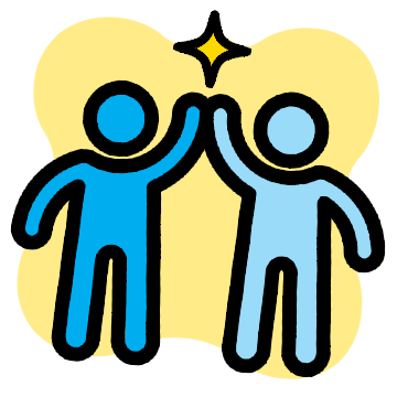 Where Technical Skills Meet Collaboration vector icon of two people high fiving and a star