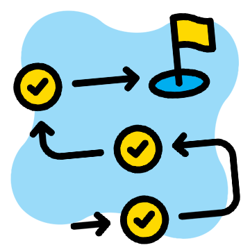 A vector icon showing checkmark milestones along a path to a finish flag