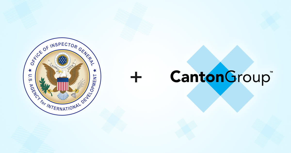 USAID OIG logo and The Canton Group logo with a plus symbol between them highlighting our renewed partnership and contract