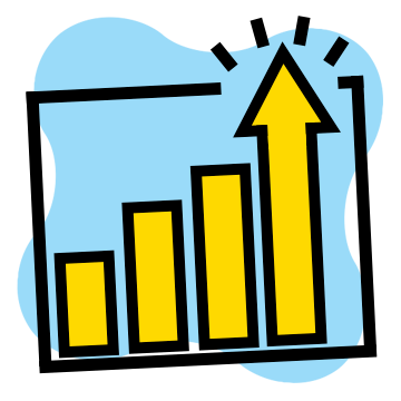 A vector line icon showing a bar chart with the last bar bursting through the top highlighting momentum