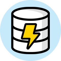 Faster Reliable icon of a vector server with lightning bolt