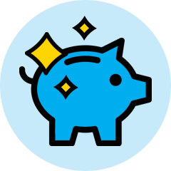 Reduced Costs vector icon of piggy bank with sparkles around it