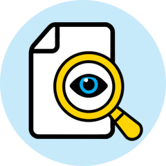 Model Transparency icon vector paper with magnifying glass and eyeball