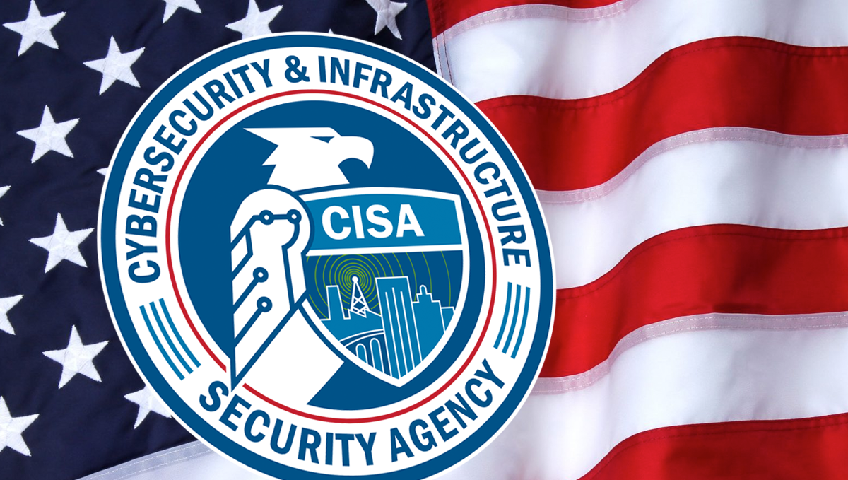 Cybersecurity & Infrastructure Security Agency (CISA) logo seal on top of the American flag announcing new Cyber Grant Program