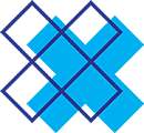 The Canton Group Foundation icon showing dark blue TCG X mark outline, and a cyan solid X mark behind it