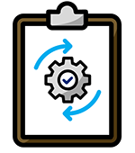 Execute vector icon of clipboard with gear and check mark