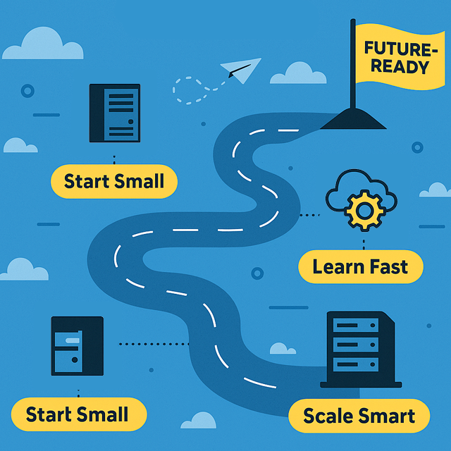 Path leading through legacy system modernization icons