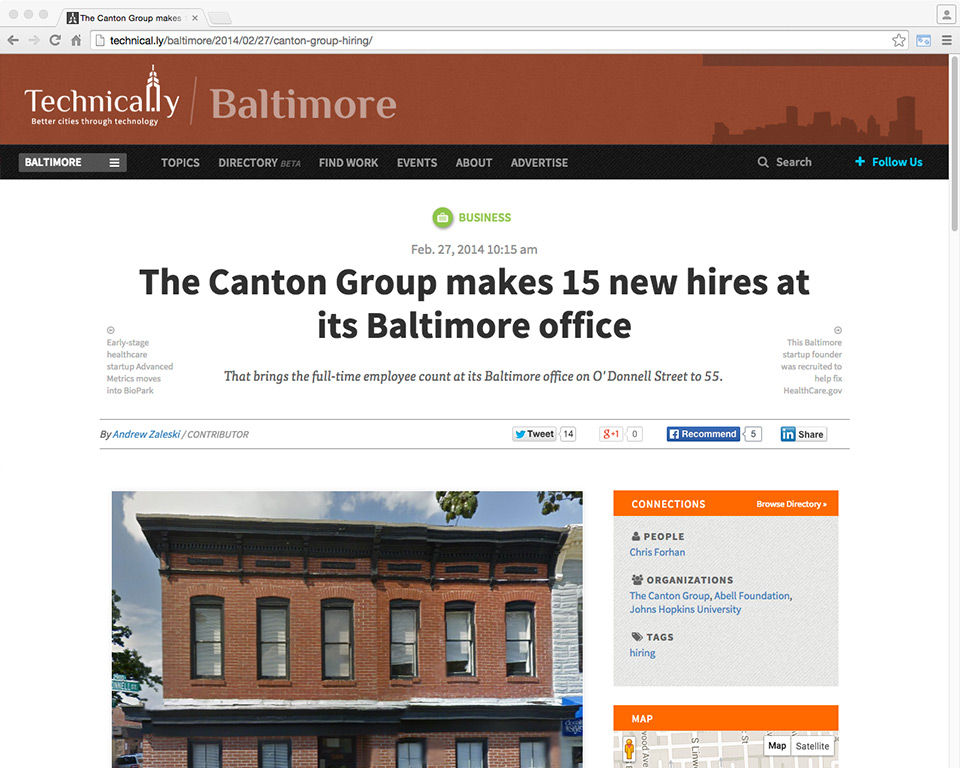The Canton Group Makes 15 New Hires at its Baltimore Office (from Technical.ly/Baltimore)