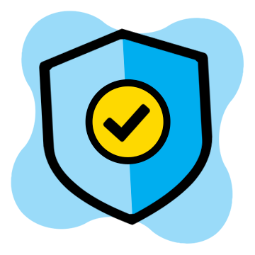 A vector shield with a circle and checkmark inside of it